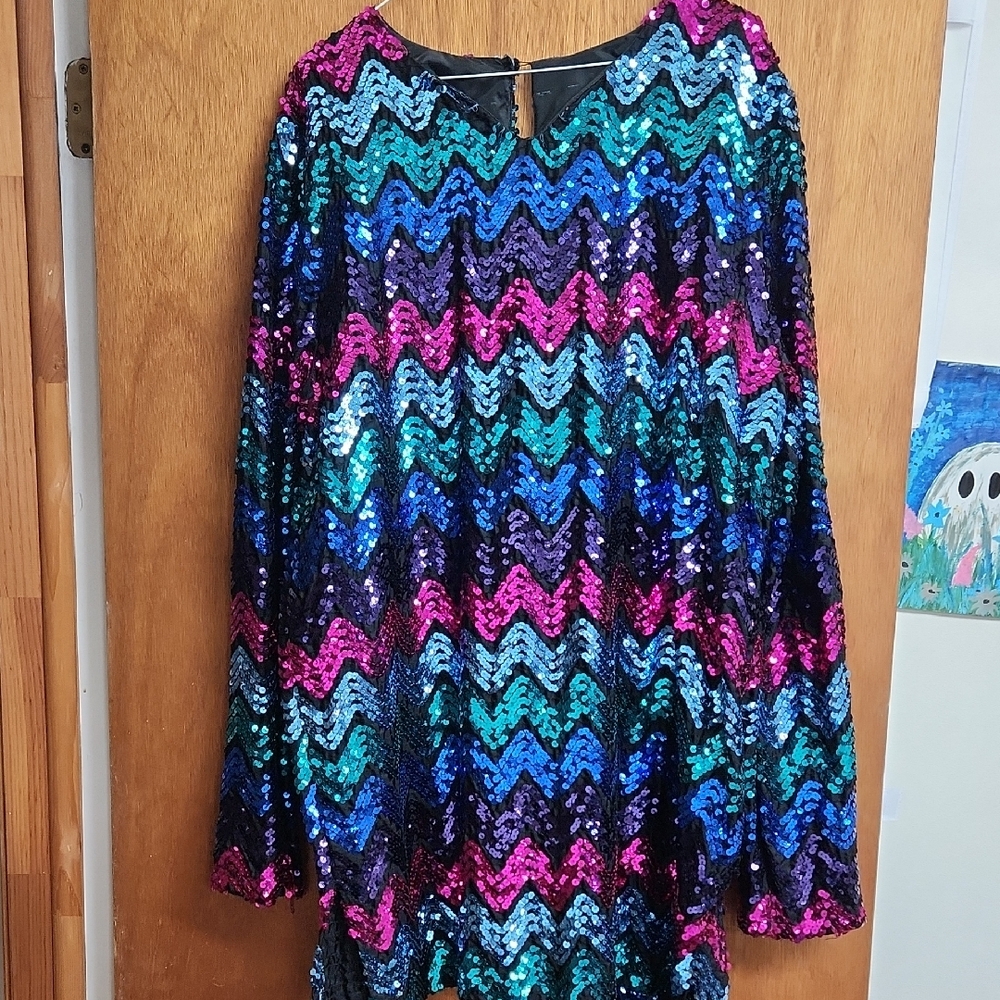 Multicolor Sequin Chevron Dress